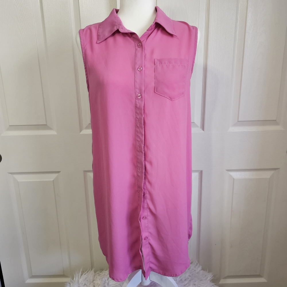 Womens Pink "Barbiecore" Sleeveless Collared Tunic Top
